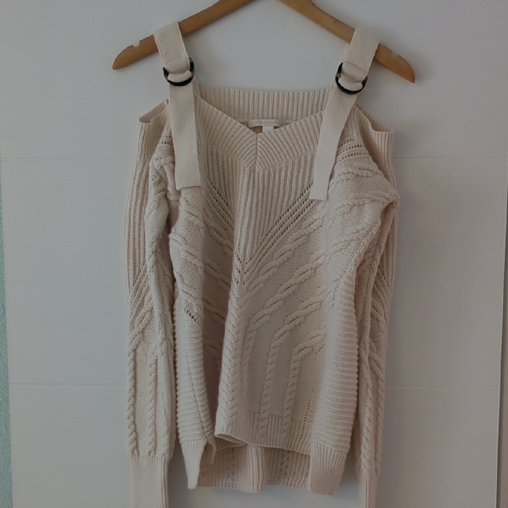 Jonathan Simkhai Off-the-Shoulder Cable Knit Wool Blend Cozy Soft Sweater Sz S